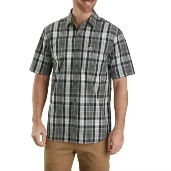 Carhartt relaxed fit plaid short sleeve Button up Shirt.  Size Medium - Picture 1 of 7